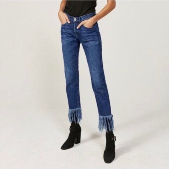 Anthropologie 3x1 Jeans Straight Denim Jean Fringe Boho Festival Artsy Western - Picture 3 of 12